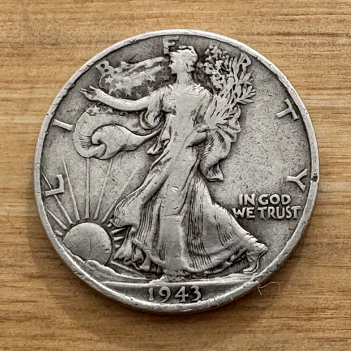 1943-P Walking Liberty Half Dollar, Very Fine Condition, 90% Silver