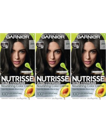 3pk Garnier Nutrisse Ultra Coverage Nourishing Color Creme 200 Black Sesame