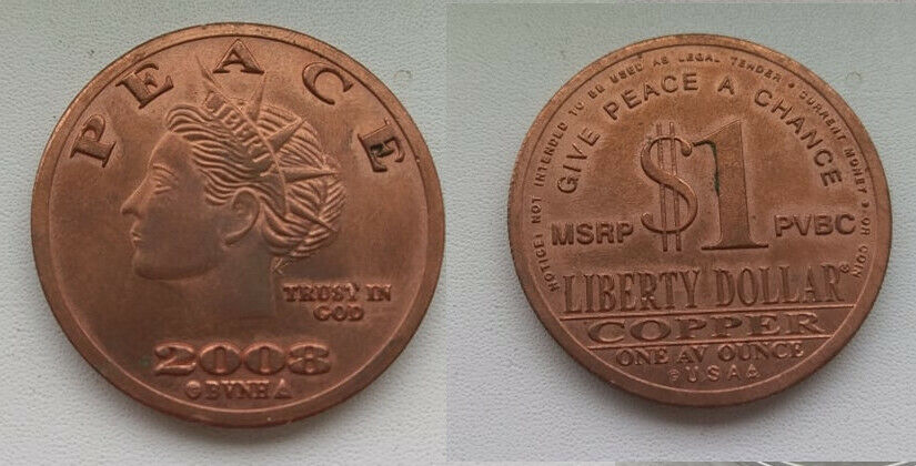 Give Peace a Chance $10 Copper Liberty Dollar 1oz Round Coin 2008 RARE Bullion