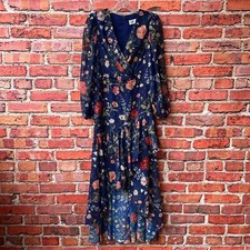 Deep Blue Floral Eliza J Long Sleeve Ruffled Maxi Dress
