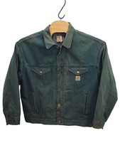 Carhartt Jacket XL Blanket Lined Duck Canvas Faded Moss Distressed USA Workwear