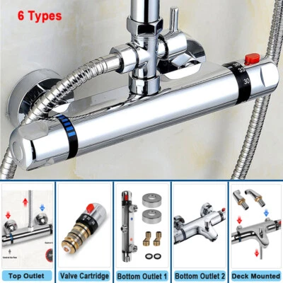 ISWEES Thermostatic Exposed Bar Shower Mixer Valve Taps Chrome Bottom 1/2 Outlet Modern