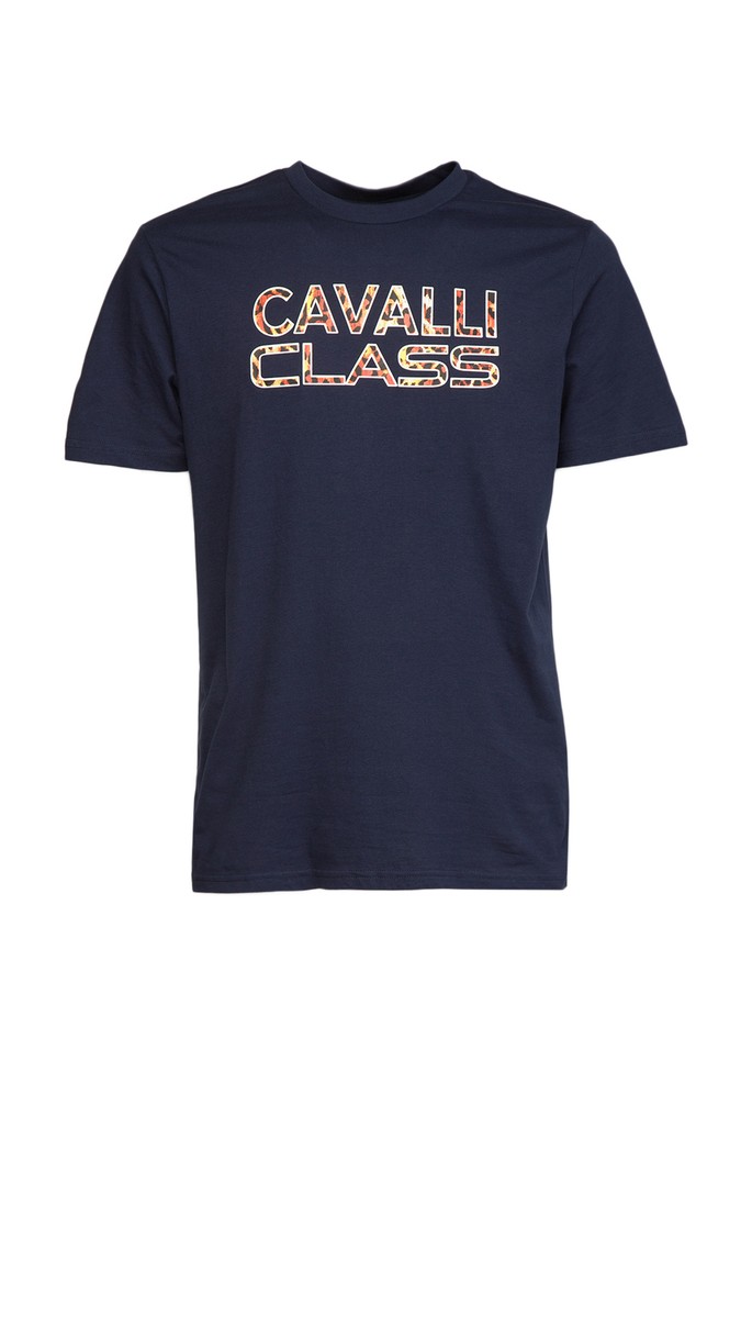 Cavalli Class Navy Logo Animal Print Fashion T-Shirt- | eBay