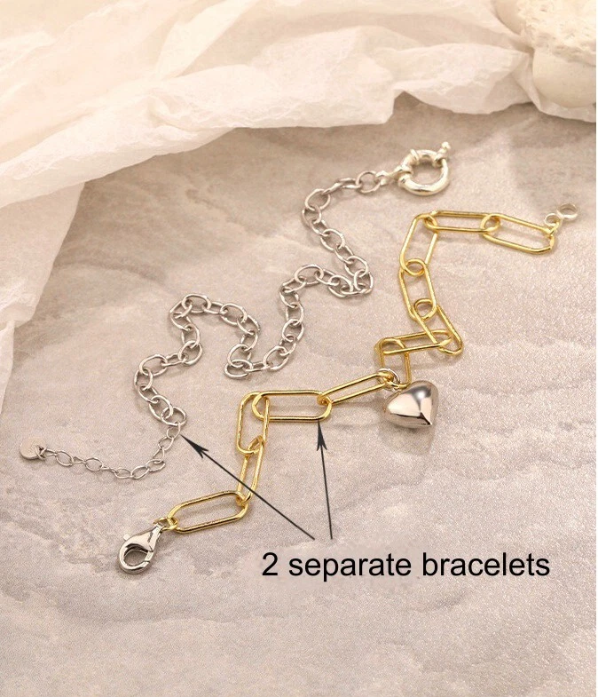 Collar de eslabones con eslabones envolventes de corazón de amor de plata de ley 925 enchapado en oro de 18 quilates Foto 4 de 4