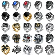 Vintage Mens Stainless Steel Punk Gothic Biker Band Rings Jewelry Size 8-15
