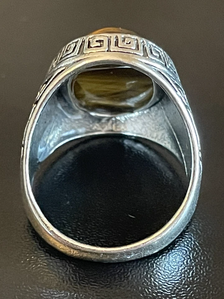 Anillo llamativo enchapado en plata con piedra ojo de tigre S925 para hombre y mujer talla 8,75 Foto 4 de 4