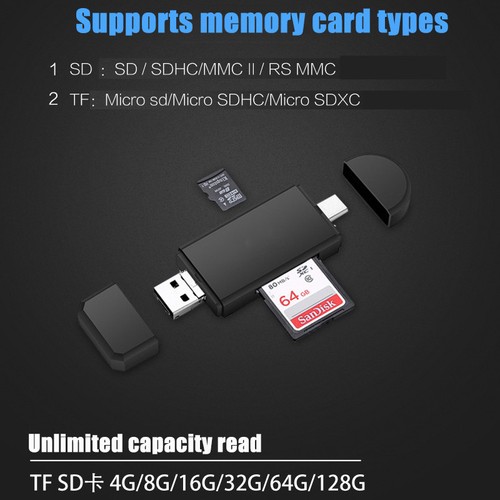 USB Type C SD/Micro SD/TF Card Reader Writer With USB Male & Micro USB Male - Picture 12 of 12