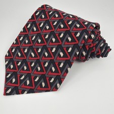 Kuppenheimer Men's 100% Silk Red Black Necktie Geometric Made In USA 59”x3.75”