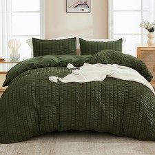 Avelom Dark Olive Green Seersucker Duvet Set Queen 90 X 90 Inches 3 Pieces 1