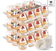 12 Count Cupcake Containers 12 Pack Cupcake Holders Plastic Stackable Cupcake...