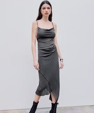 NWT Cider Illusion Gray Ruched Cowl Neck Midi Dress Size XL Romantic