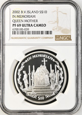 2002 British Virgin Islands $10 IN MEMORIAM QUEEN MOTHER Silver Coin NGC PF69 UC