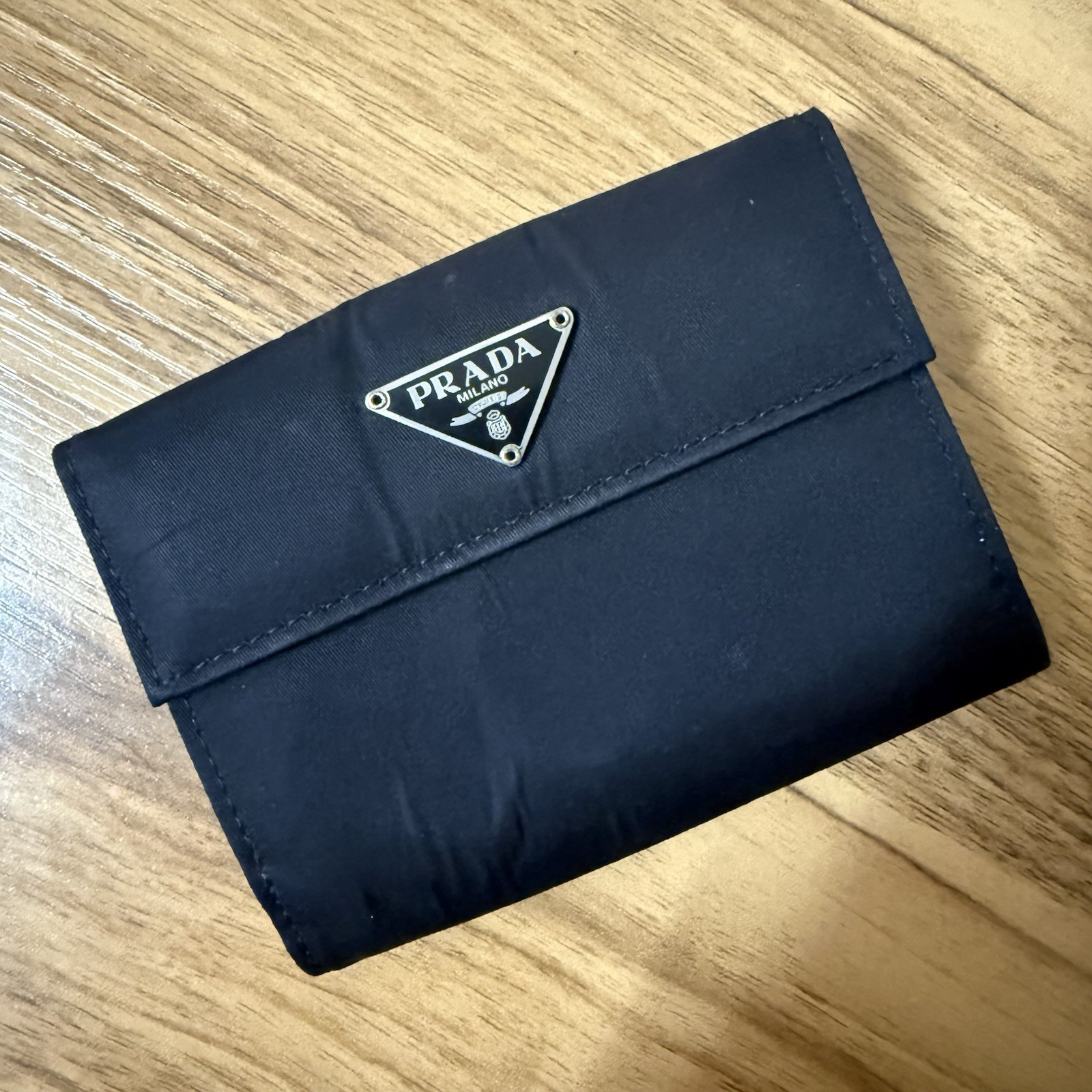 Prada Small Nylon Bifold Wallet Black Unisex Vintage Luxury Authentic