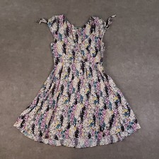 Free People Dress Womens Small Purple Floral Boho Cutout Ruffle Cap Sleeve