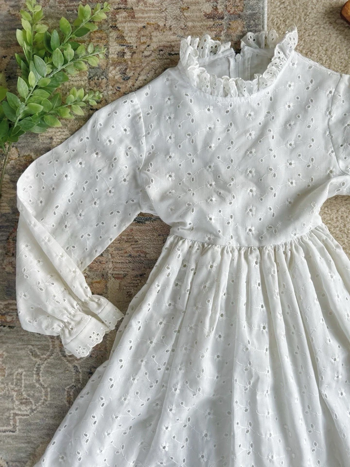 Vestido Vintage Niñas Años 70 Boho Ojales Maxi Pradera Talla 7 Por Cenicienta Foto 2 de 4