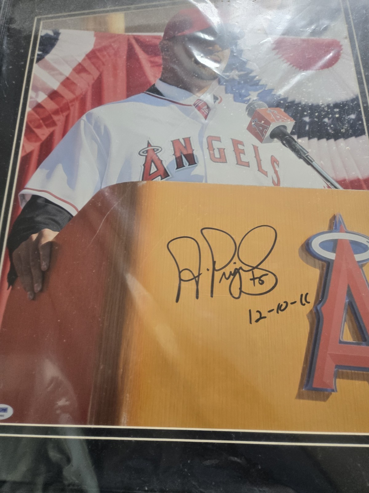 Albert Pujols Autographed Signed 16x20 Inscription 12-10-11 3 Of 50 Made Podium Shot Psa 