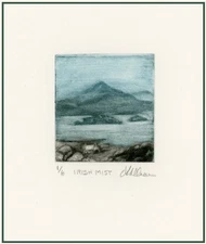 Irish Cottage Coast Sea Scene of Ireland ORIGINAL IMPRESSIONIST MEZZOTINT Signed