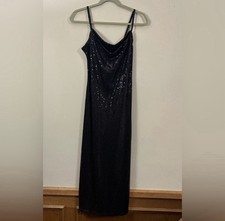 NWT Bebe Women's Dress Womens M Black Sequin Slip on Cowl Neck Cocktail Cl
