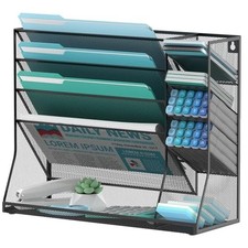 5-Tier Wall File Organizer and Wall File Holder with Bottom Tray, Black