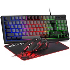 RGB 87 Keys Gaming Keyboard and Backlit Mouse Combo, USB Wired Rainbow Keyboa...