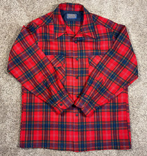 VTG PENDLETON Pure Virgin Wool Board Shirt Mens Large Flap Pockets Red Plaid