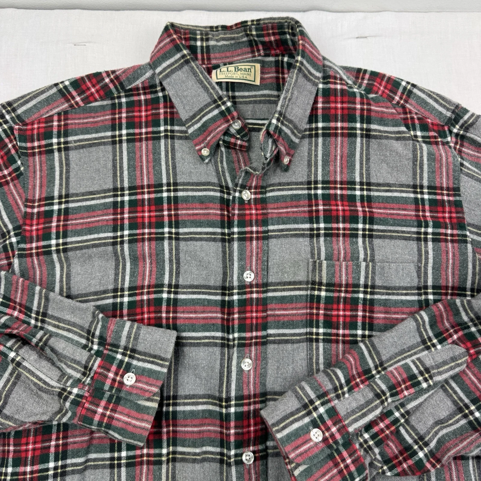 Vintage LL Bean Flannel Button Up Shirt Adult XL Gray Plaid Outdoor Hiking 90s