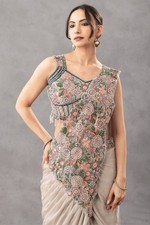 Chinon Ready to Wear Saree Embroidery Diamond Work Designer Sari unstitch Blouse