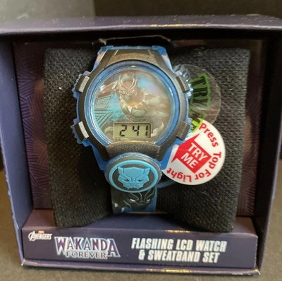 Black Panther Youth Flashing LCD Watch & Sweatband Set New