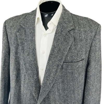 Boston Traders Tweed Sport Coat 48R Gray Herringbone Wool Blend Blazer 2-Button