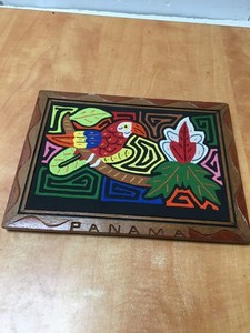 Kuna Mola Hand Sewn  Applique Panama Parrot Birds 9x13 Folk Art Framed