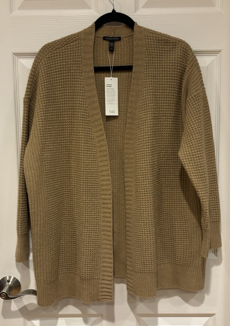 NWT Eileen Fisher Honey Recycled Cashmere Blend Open Cardigan $448 L
