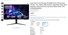 Samsung 32-Inch Odyssey G3 G30D Series FHD Gaming Monitor, 1ms, 180Hz