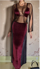 Maxirock  Samt  gothic punk schwarz-bordeaux Gr.36-40