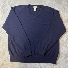 LL Bean 100 Lambswool Sweater V Neck Pullover Mens Large Navy Blue Classic Fit