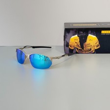 Oakley Wire Tap 2.0 OO4145 Polarized Sunglasses Silver Frame Blue Lens