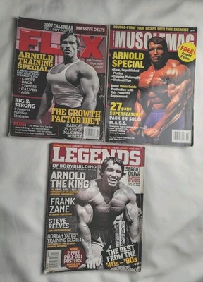 3 Arnold Schwarzenegger Bodybuilding Magazines Musclemag Legends Flex 2007 2010