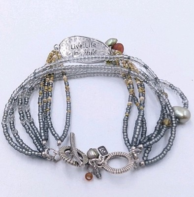 SILPADA B2254 Sterling Silver 8Strand Live Life Style Pearl Bead Bracelet Toggle