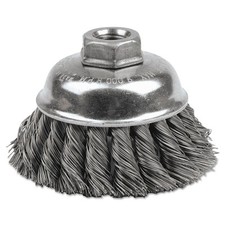 Single Row Heavy-Duty Knot Cup Brush, 3-1/2 in dia, 5/8-11, 0.02 Steel Weiler