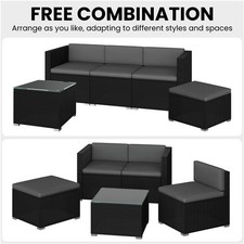5 Pieces Rattan Patio Furniture Set 3 Sectional Sofa & 1 Stool & 1 Coffee Table