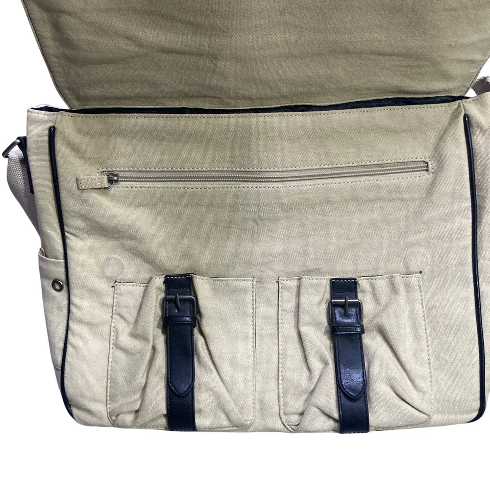 Ben Sherman Bolso Mensajero Hombres Lona Cuero Laptop Maletín Negro Beige Foto 4 de 4