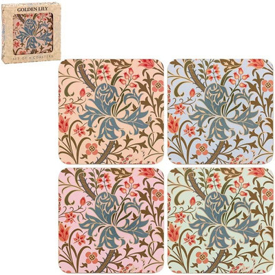 OFFIZIELLES WILLIAM MORRIS GOLDEN LILY 4ER SET GETRÄNKEMATTE TISCHUNTERSETZER NEU