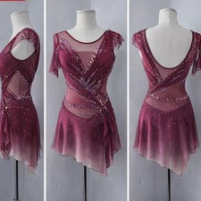 ice figure skating competition dress Gymnastics costume Dress dark red dyeing