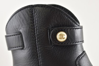 Chanel 24K Black Calfskin Leather Pearl CC Logo Western Short