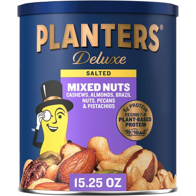 Planters Deluxe Mixed Nuts, Plant Based Protein, 15.25 oz Canister