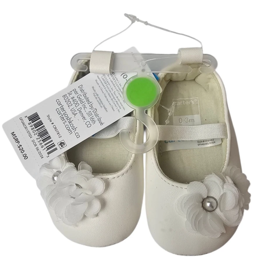 Carter's Bebé Niña Blanco Vestido Floral Zapatos Talla 0-3 Meses Infantil Correa Elástica Foto 2 de 4
