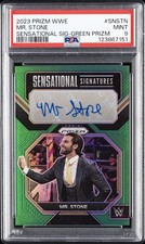 2023 PANINI PRIZM WWE SENSATIONAL SIGNATURES GREEN PRIZM MR. STONE PSA 9 AUTO