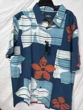 Quick Silver Waterman Collection Shirt XXL Blue Floral Abstract Resort Beach