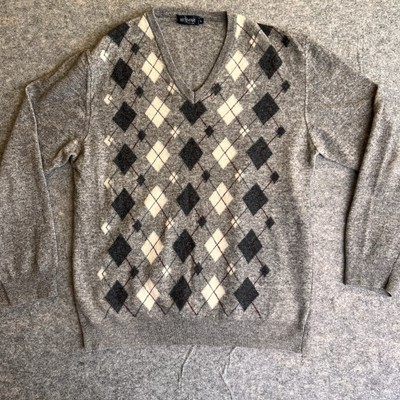Re Del Mare Mens Argyle Wool Sweater Large Made in Italy Academia Grandpa READ