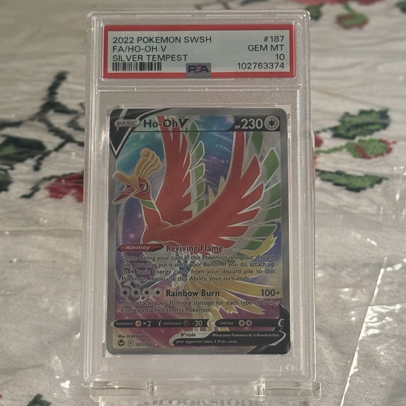Ho-Oh V 187/195 (Full Art) Silver Tempest Holo Ultra Rare Pokemon PSA 10