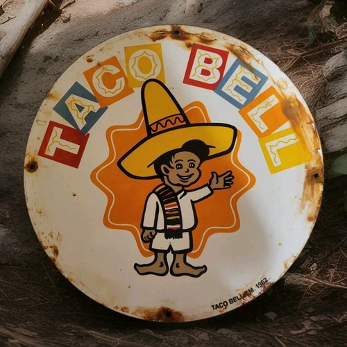 Vintage Taco Bell Porcelain Sign Restaurant Del Taco Mexico Modelo Beer 12" USA